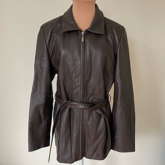 Marvin Richards Vintage Chocolate Brown Leather Zip Front Belted Jacket Size M - Picture 1 of 12